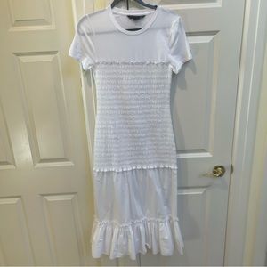 Veronica Beard White Ruffled Smock Midi Dress